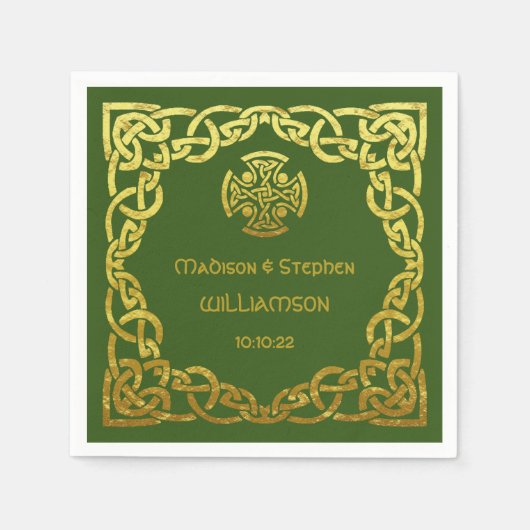Celtic Wedding Green Faux Gold Personalize Servet (Voorkant)
