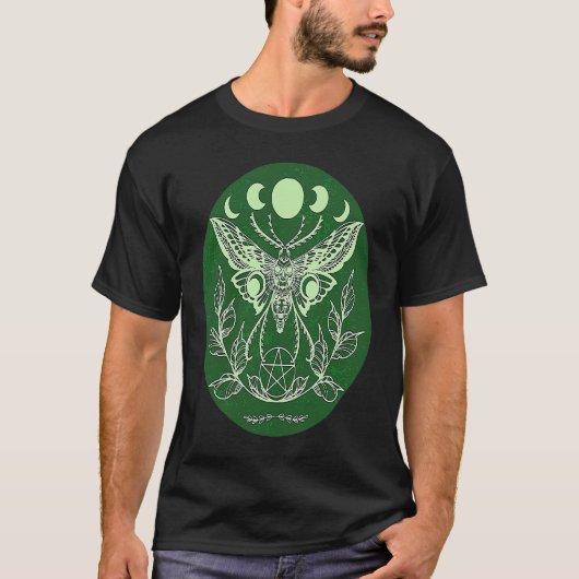 Celtic Wicca Ostara Occult Moon Moth T-shirt (Voorkant)