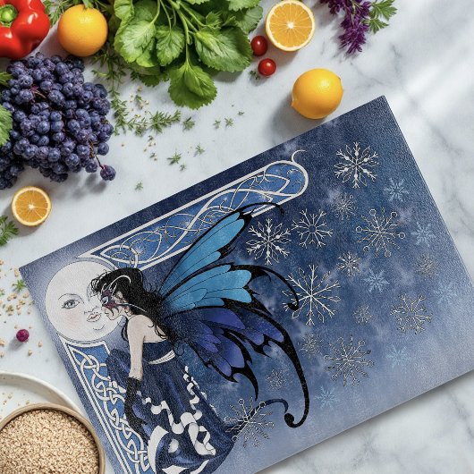 Celtic Winter Moon Fairy Blue Snowflakes Fantasy Snijplank