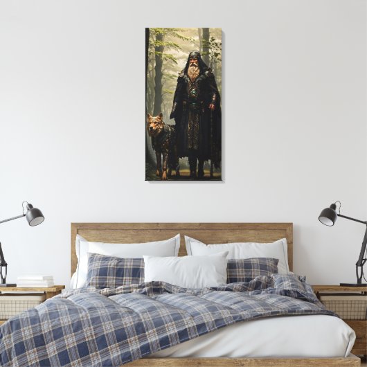 Celtic Wizard en Wolf Canvas Afdrukken (Insitu (Slaapkamer))