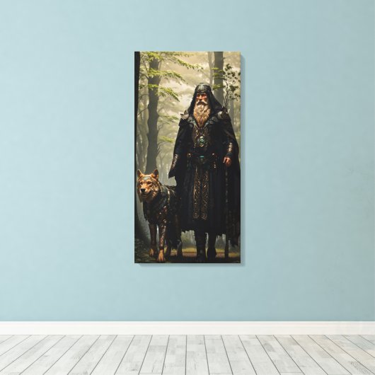Celtic Wizard en Wolf Canvas Afdrukken (Insitu (Houten vloer))