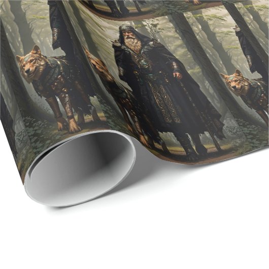 Celtic Wizard en Wolf Canvas Afdrukken Cadeaupapier (Rol Hoek)