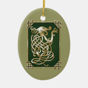 Celtic Wolf - Groene achtergrond Keramisch Ornament