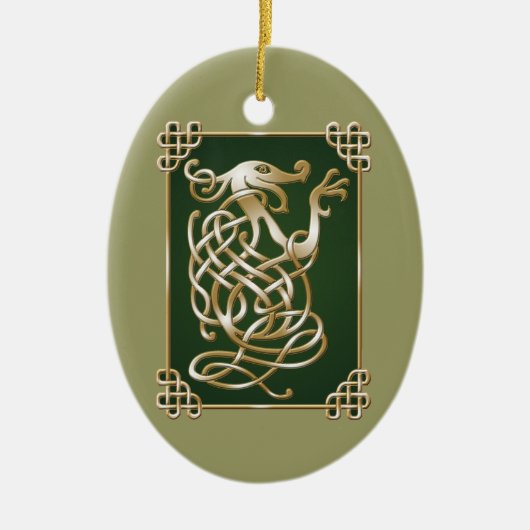 Celtic Wolf - Groene achtergrond Keramisch Ornament (Voorkant)