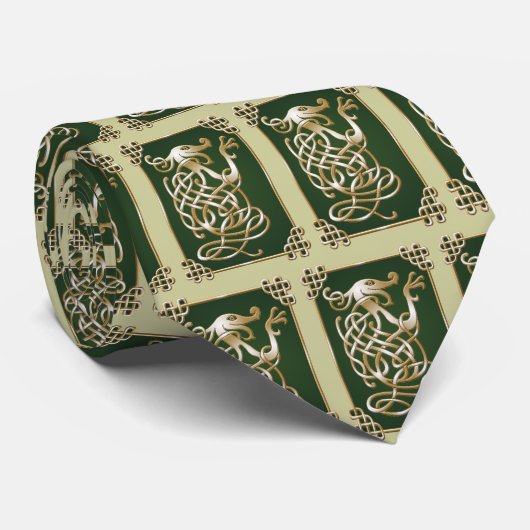 Celtic Wolf - Groene achtergrond Stropdas (Opgerold)