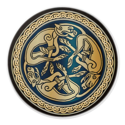 Celtic Wolf Knotwork Triad Keramische Knop (Voorkant)