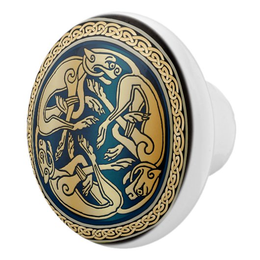 Celtic Wolf Knotwork Triad Keramische Knop (Rechts)