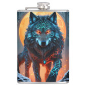 Celtic Wolf Moonlit Forest Heupfles (Voorkant)