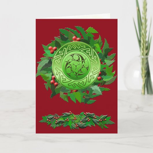 Celtic Yule Spiraal met Holly Feestdagen Kaart (Voorkant)