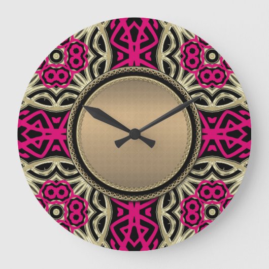 Celtica Hot Pink & Gold Wall Clock Grote Klok (Voorkant)