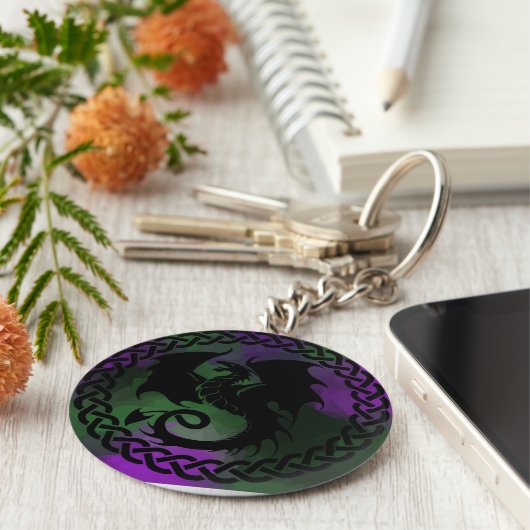 CelticCircleDragonPurpleGreen Sleutelhanger (Zijkant)