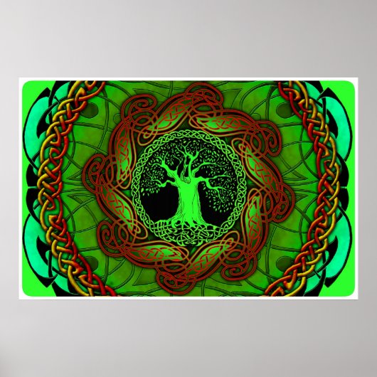 Celtische boom (verlichte versie) poster (Voorkant)