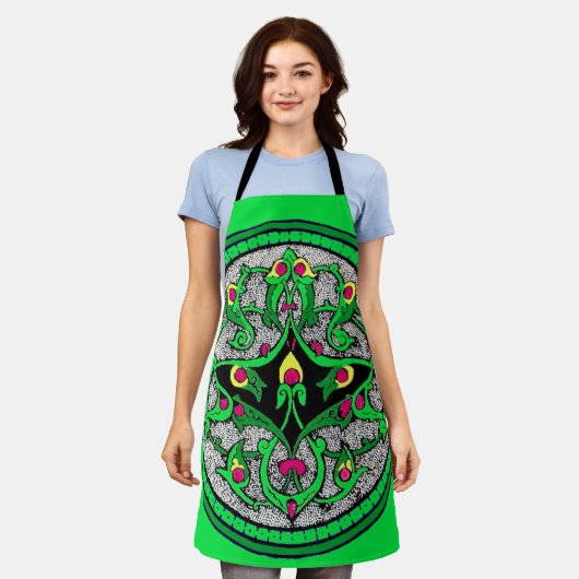 Celtische cartouche-druk schort (Gedragen)