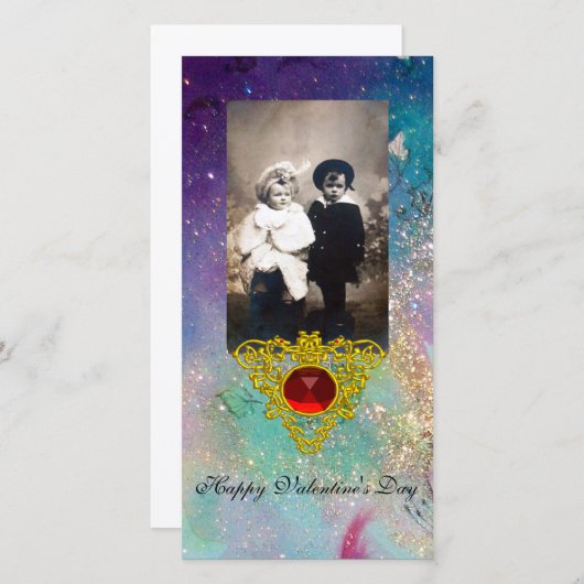 CELTISCHE HART IN BLAUWE GROENEN, BLAUWGROEN, GOUD FEESTDAGENKAART (Voorkant / Achterkant)