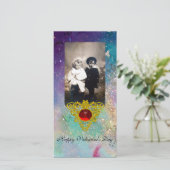 CELTISCHE HART IN BLAUWE GROENEN, BLAUWGROEN, GOUD FEESTDAGENKAART (Staand voorkant)