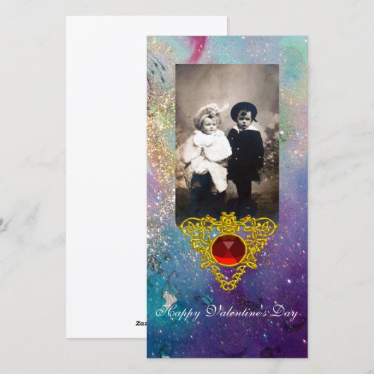 CELTISCHE HART IN BLAUWE GROENEN, BLAUWGROEN, GOUD FEESTDAGENKAART (Voorkant / Achterkant)