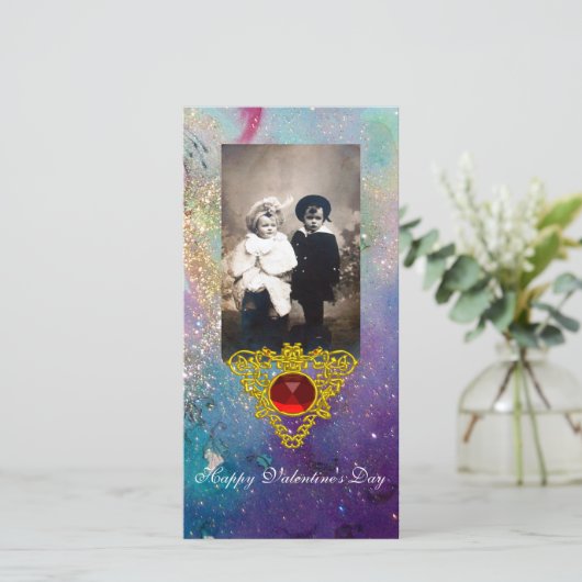 CELTISCHE HART IN BLAUWE GROENEN, BLAUWGROEN, GOUD FEESTDAGENKAART (Staand voorkant)