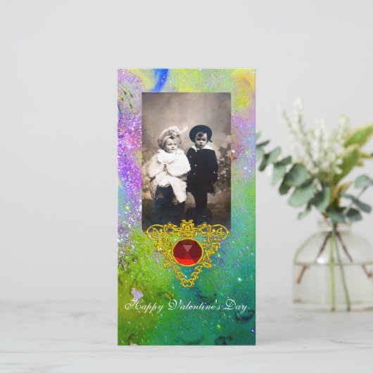 CELTISCHE HART IN VIOLET, GROENEN, GEEL GOUD FEESTDAGENKAART (Staand voorkant)