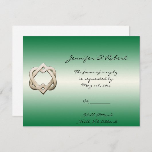 Celtische harten op groene gradiëntreactiekaart RSVP kaartje (Voorkant / Achterkant)