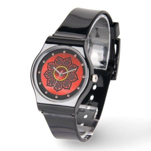 CELTISCHE KENNISSTROOM EN RODE RUBY GEM STONES HORLOGE (Hoek)