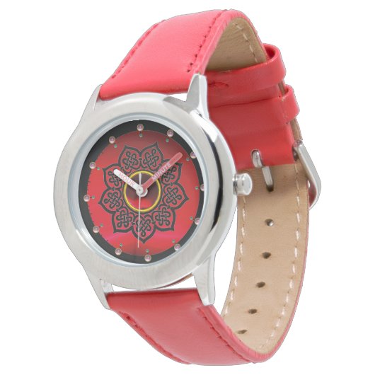 CELTISCHE KENNISSTROOM, RODE BURGUNDY RUBY GEM STO HORLOGE (Gekanteld)