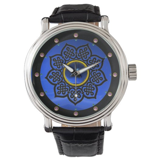 CELTISCHE KNOTS STROOMSTROOM BLUE SAPPHIRE GEM STO HORLOGE (Voorkant)