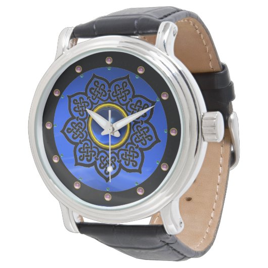 CELTISCHE KNOTS STROOMSTROOM BLUE SAPPHIRE GEM STO HORLOGE (Gekanteld)