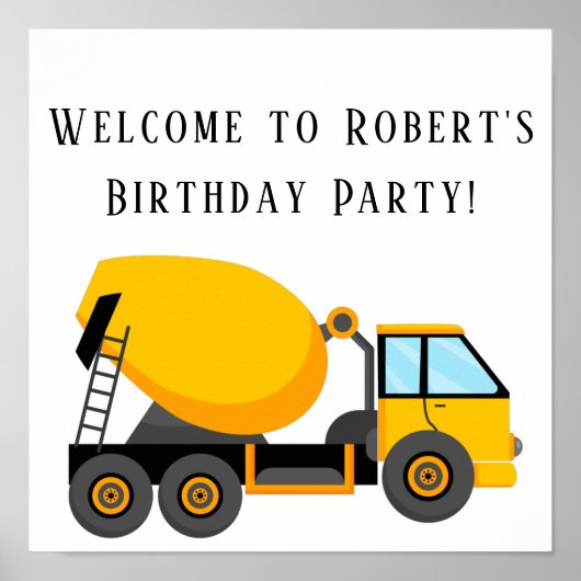 Cement Mixer Truck Birthday Party Square Poster (Voorkant)