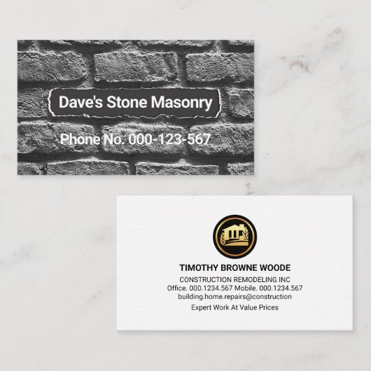 Cement muur metselwerk constructie visitekaartje (Voorkant / Achterkant)