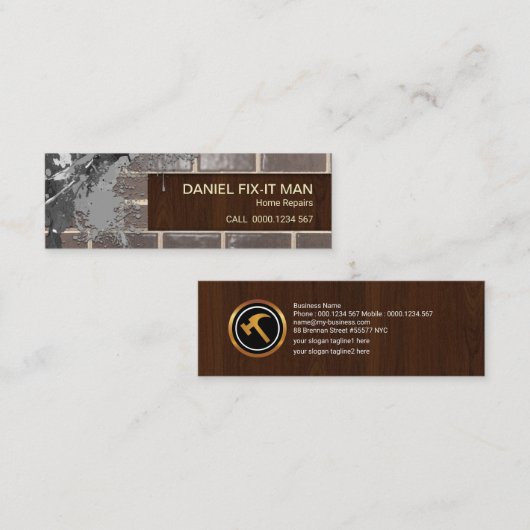 Cement Splatter Brickwork Fine Wood Graan Mini Visitekaartje (Voorkant / Achterkant)