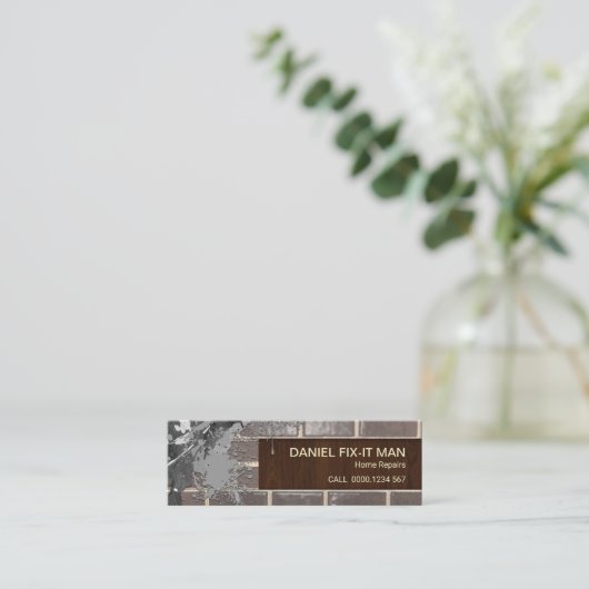 Cement Splatter Brickwork Fine Wood Graan Mini Visitekaartje (Staand voorkant)