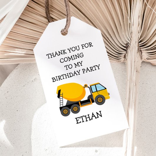 Cement Truck Child's Birthday Party White Cadeaulabel