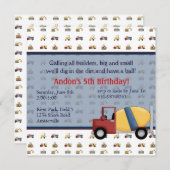 Cement Truck Invitation Kaart (Voorkant / Achterkant)