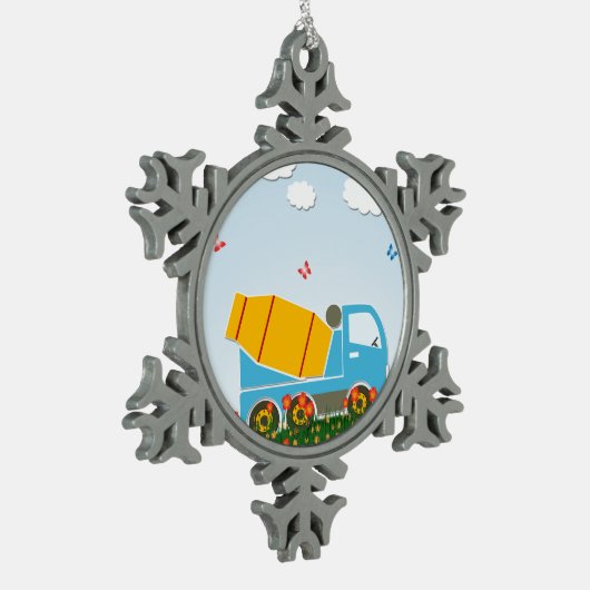 Cementmixer Tin Sneeuwvlok Ornament (Links)