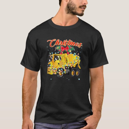 Cementmixer vrachtwagen Kerstmis T-shirt (Voorkant)