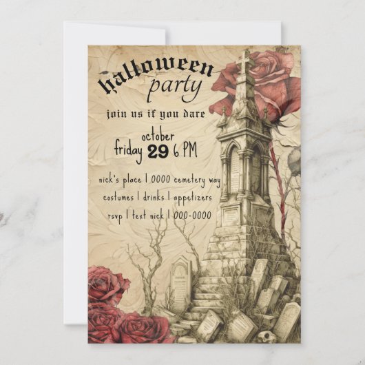 Cemetaire scène | VICTORIAANS ROZEN | Halloween Kaart (Voorkant)