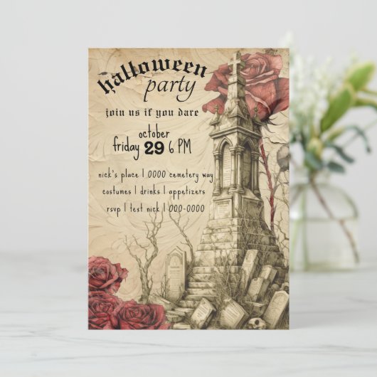 Cemetaire scène | VICTORIAANS ROZEN | Halloween Kaart (Staand voorkant)