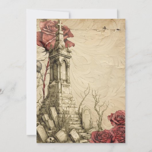 Cemetaire scène | VICTORIAANS ROZEN | Halloween Kaart (Achterkant)