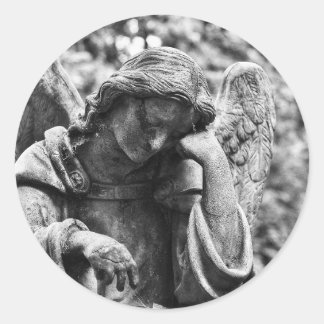 Cemetery angel zwart-wit fotografie ronde sticker