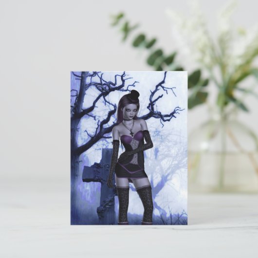 Cemetery Lolita Gothic Fantasy Ondertekend Mini Pr Briefkaart (Staand voorkant)