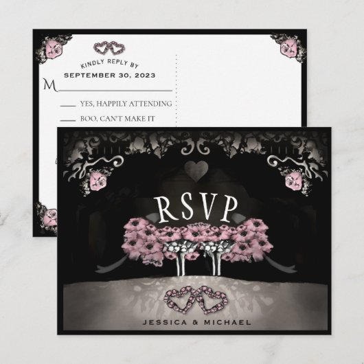 Cemetery Love MENU RSVP Halloween Huwelijks Kaart (Voorkant / Achterkant)