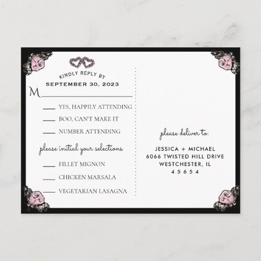 Cemetery Love MENU RSVP Halloween Huwelijks Kaart (Achterkant)