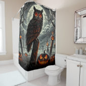 Cemetery Night Owl Spooky San Glow Halloween Party Douchegordijn (In situ)