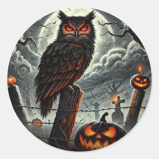 Cemetery Night Owl Spooky San Glow Halloween Party Ronde Sticker (Voorkant)