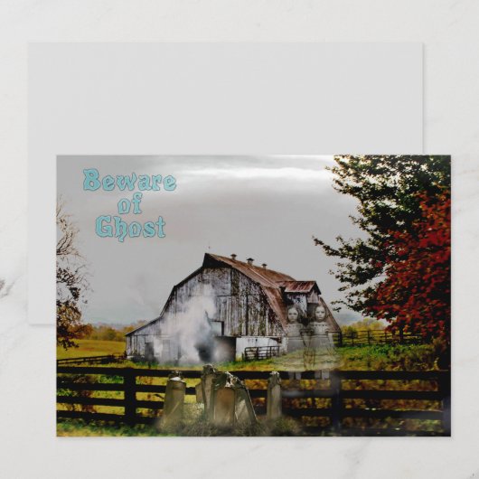 *~* Cemetery Spooky BEWARE of Ghost HALLOWEEN CARD (Voorkant / Achterkant)
