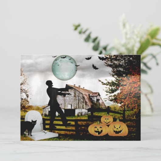 *~* Cemetery Spooky WALKING DODE HALLOWEEN-KAART (Staand voorkant)