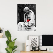 Cemetery Statue B&W with Color Rose Poster (Thuiskantoor)