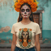 Cempasúchil Aztec Marigolds Botanische Catrina T-shirt