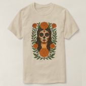 Cempasúchil Aztec Marigolds Botanische Catrina T-shirt (Design voorkant)