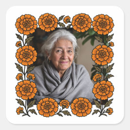 Cempasúchil Ofrenda Con Foto Día de Muertos Vierkante Sticker